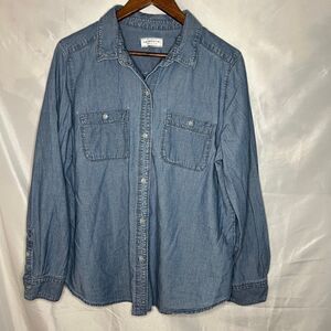 Liz Claiborne Denim Long Sleeve Button Up 100% Organic Cotton No Size